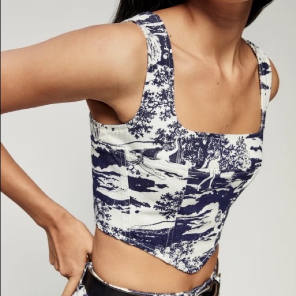 Reformation Raya Naked Lunch Corset Top - White and Navy - Sold out online